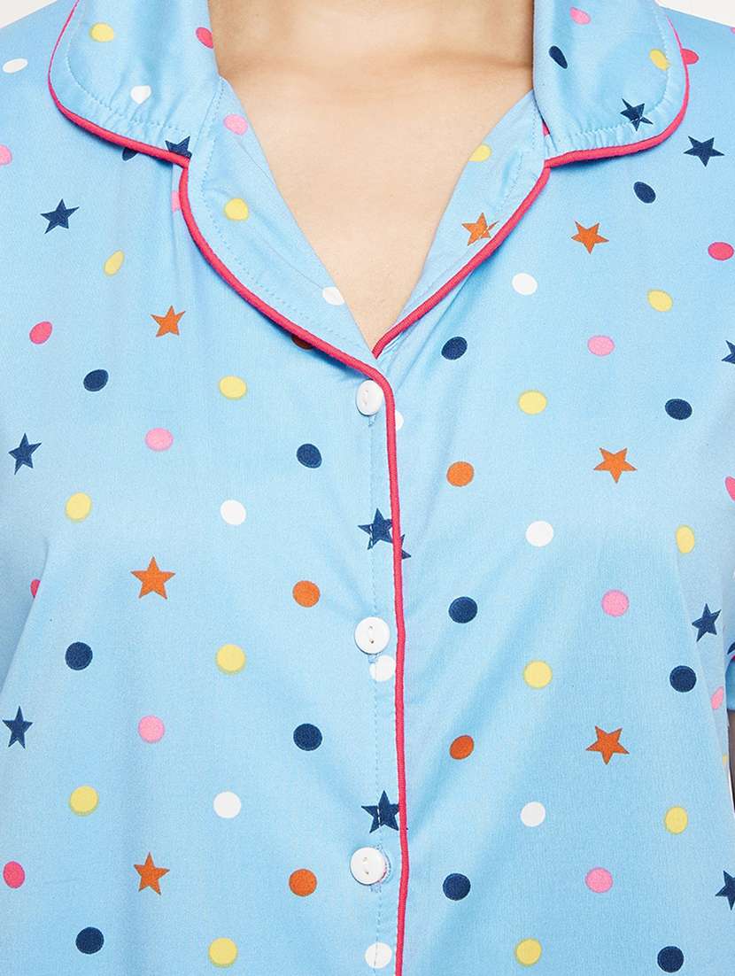 shirt collar printed nightwear pajama set - 18454417 -  Standard Image - 3