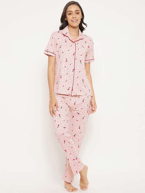 shirt collar floral nightwear pajama set - 18454418 -  Standard Image - 0