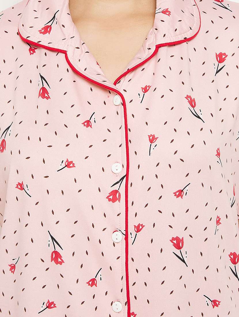 shirt collar floral nightwear pajama set - 18454418 - Standard Image - 3