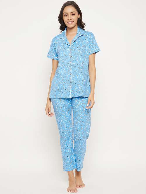 shirt collar floral nightwear pajama set - 18454420 -  Standard Image - 0