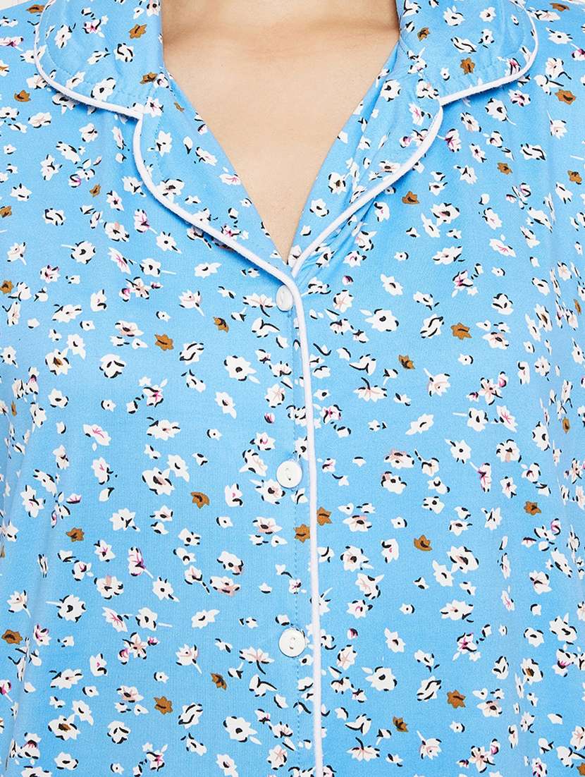 shirt collar floral nightwear pajama set - 18454420 -  Standard Image - 3