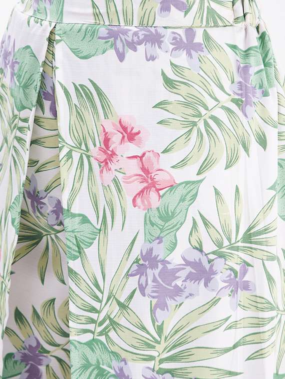 printed flat front wide leg overlap trouser - 18454561 -  Standard Image - 3