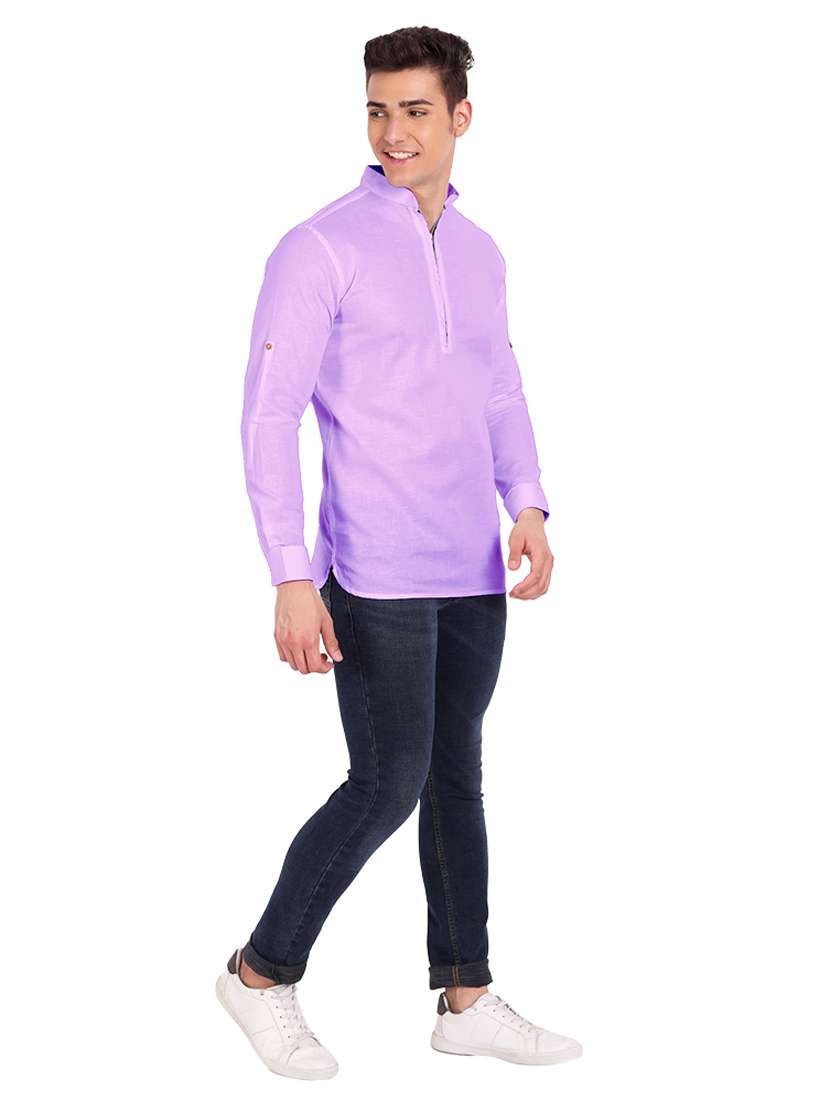 lavender solid short kurta - 18454617 -  Standard Image - 3
