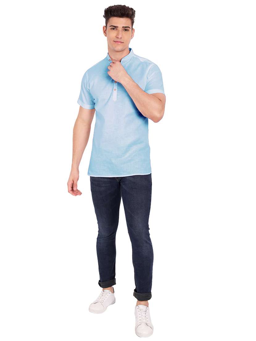 blue solid short kurta - 18454637 -  Standard Image - 3