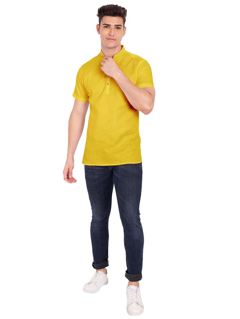 yellow solid short kurta - 18454638 -  Standard Image - 3