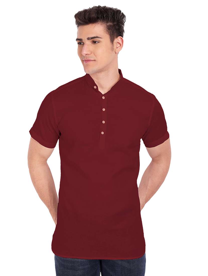 maroon solid short kurta