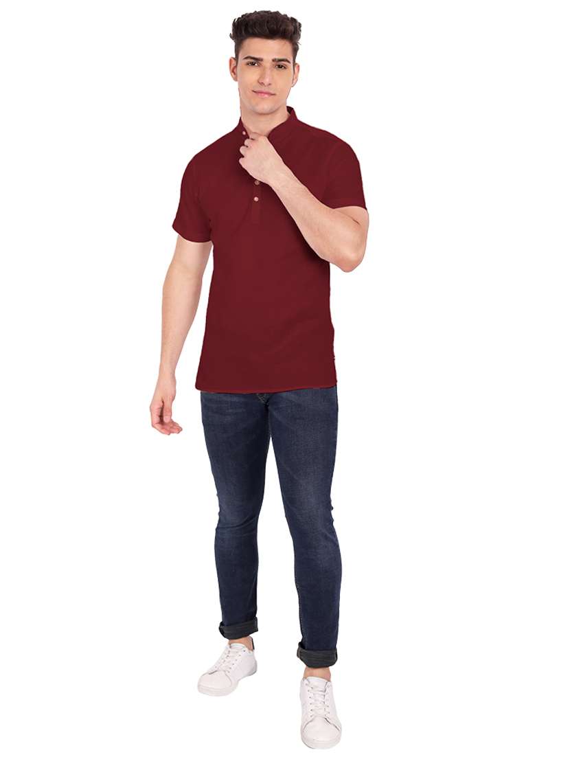 maroon solid short kurta - 18454640 -  Standard Image - 3