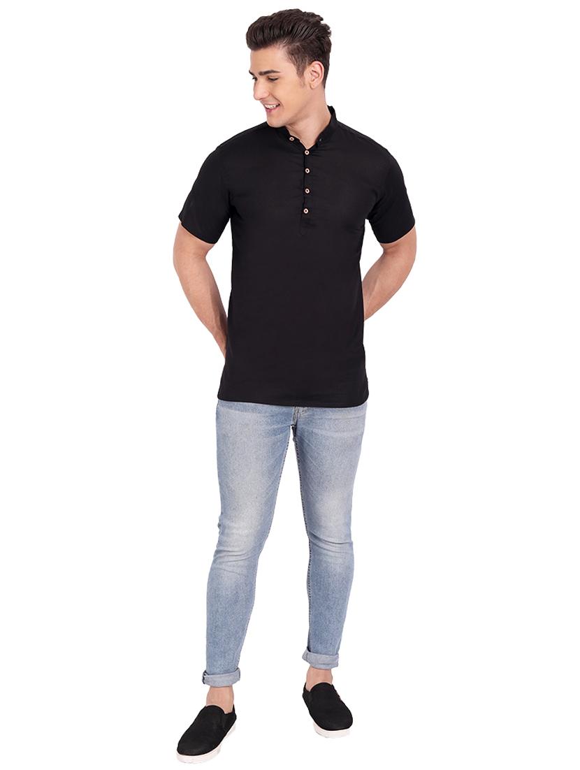 black solid short kurta - 18454643 - Standard Image - 3