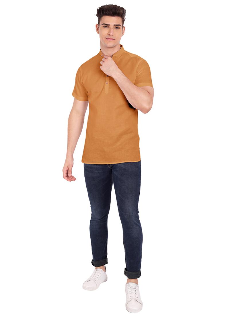 brown solid short kurta - 18454646 - Standard Image - 3