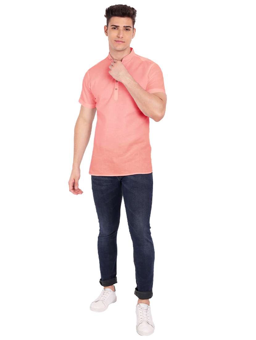 peach solid short kurta - 18454647 -  Standard Image - 3
