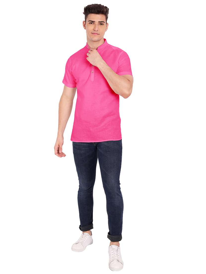 pink solid short kurta - 18454648 -  Standard Image - 3