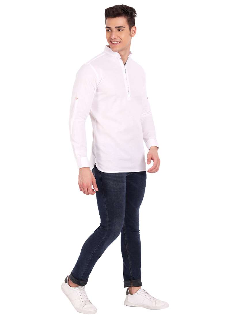 white solid short kurta - 18454650 -  Standard Image - 3