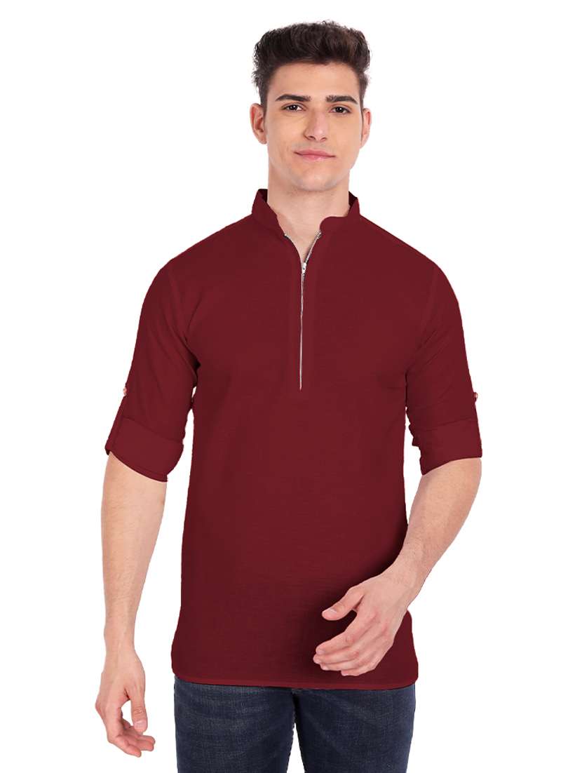maroon solid short kurta - 18454654 - Zoom Image - 0