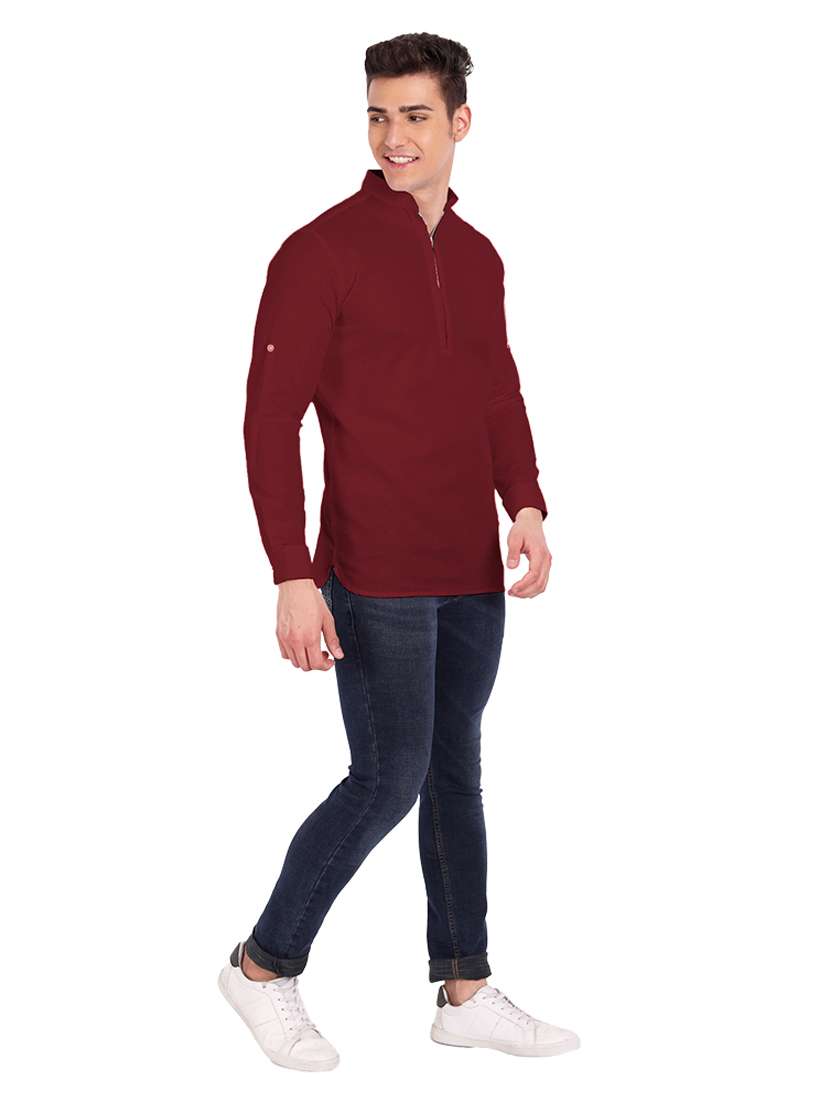maroon solid short kurta - 18454654 - Standard Image - 3