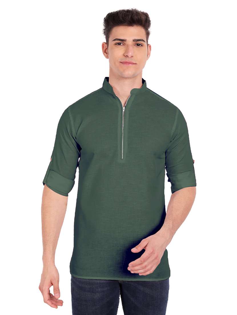 green solid short kurta - 18454661 - Zoom Image - 0