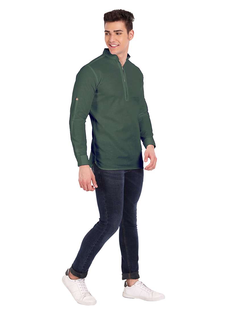 green solid short kurta - 18454661 - Standard Image - 3