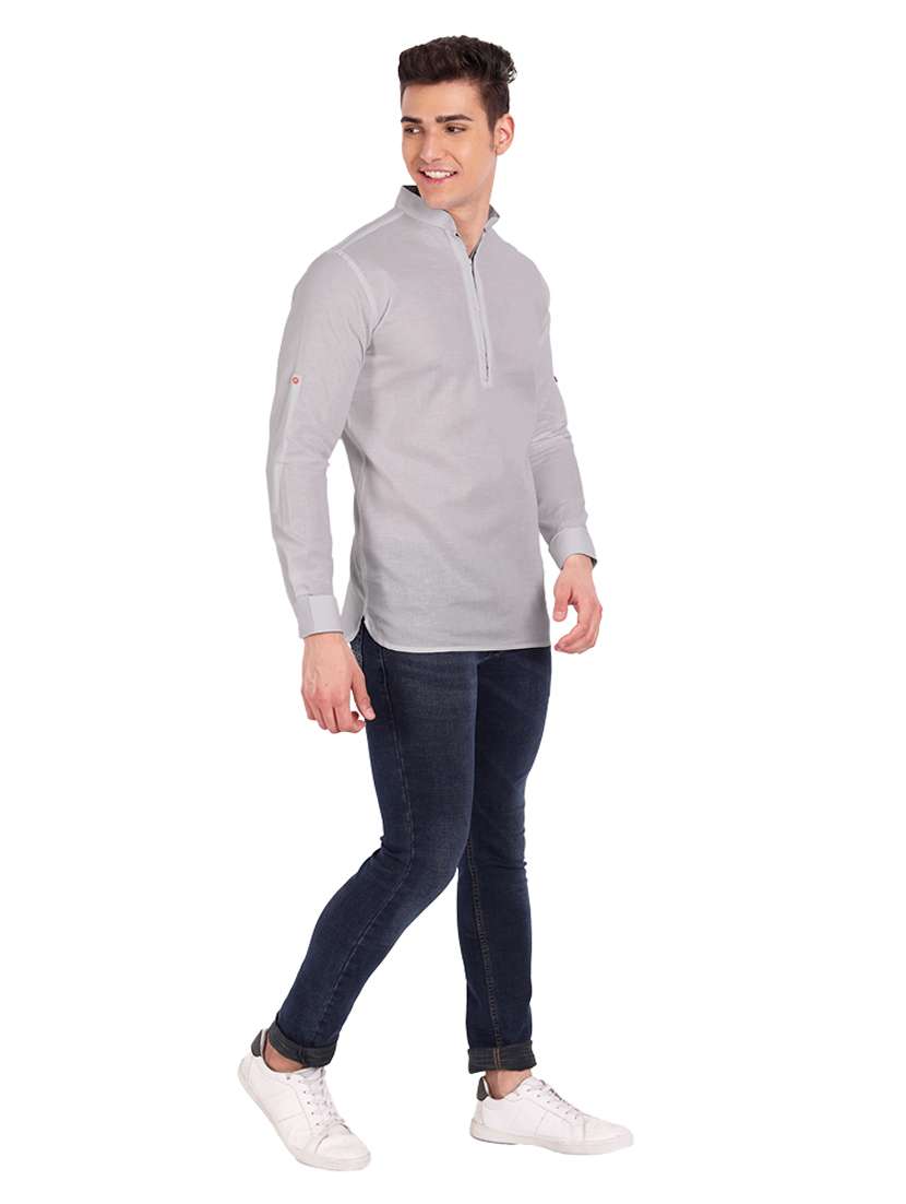grey solid short kurta - 18454663 - Standard Image - 3