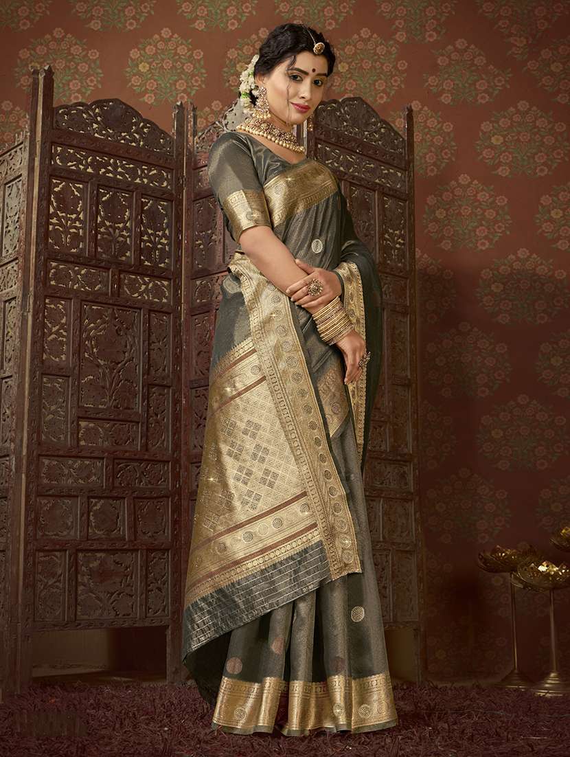 golden zari work woven saree  with blouse
