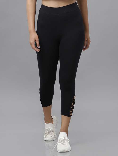 black solid ankle length active wear tights - 18454839 -  Standard Image - 0