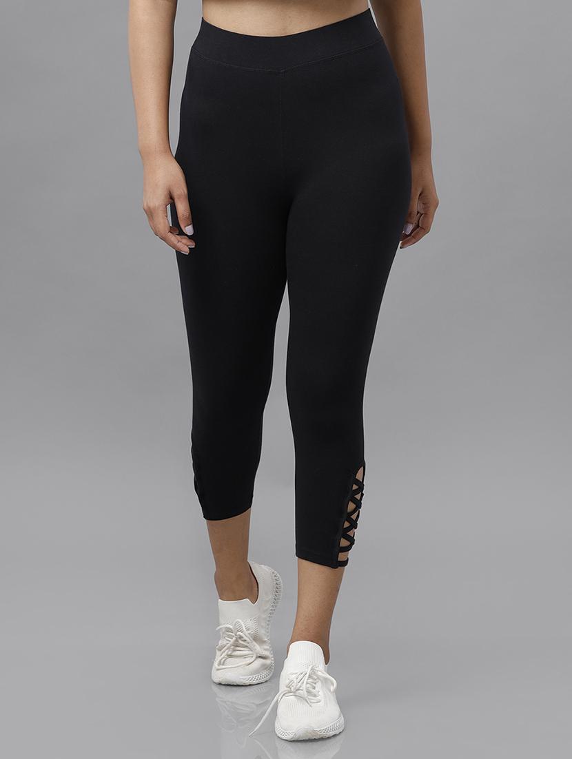 black solid ankle length active wear tights