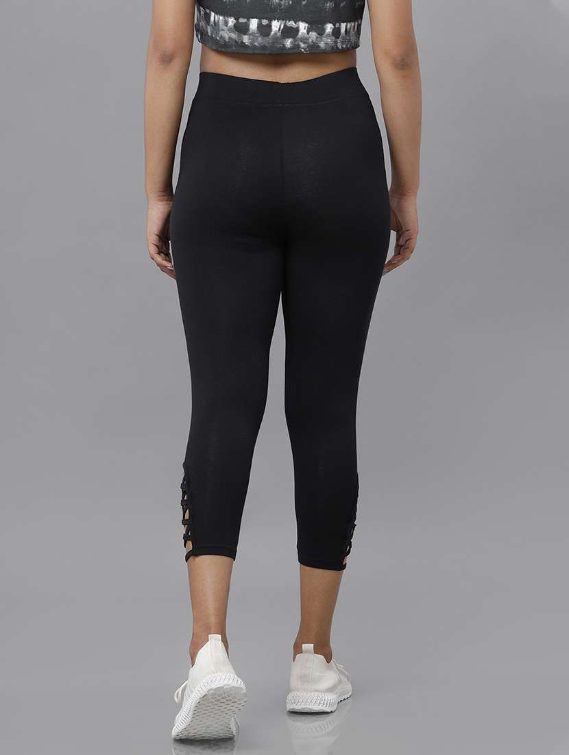 black solid ankle length active wear tights - 18454839 -  Standard Image - 3