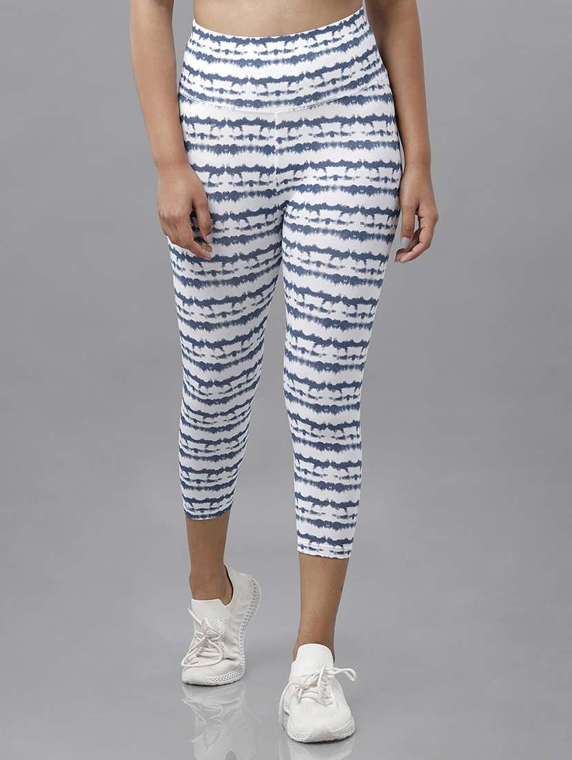 white printed ankle length active wear tights