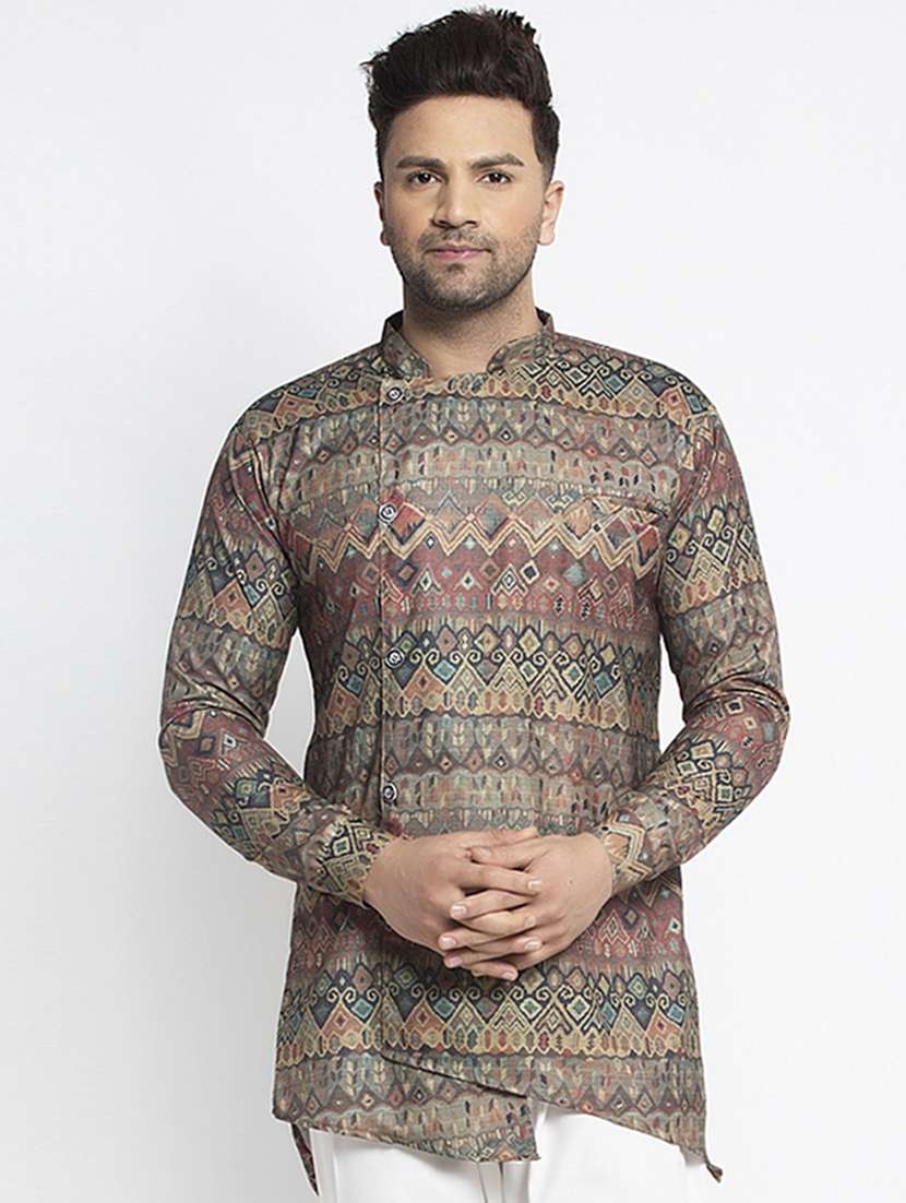 men multi colored printed asymmetric kurta