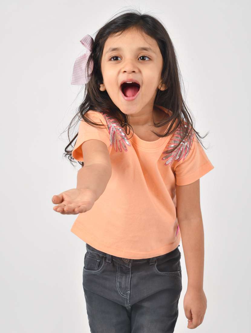 girls orange applique tee