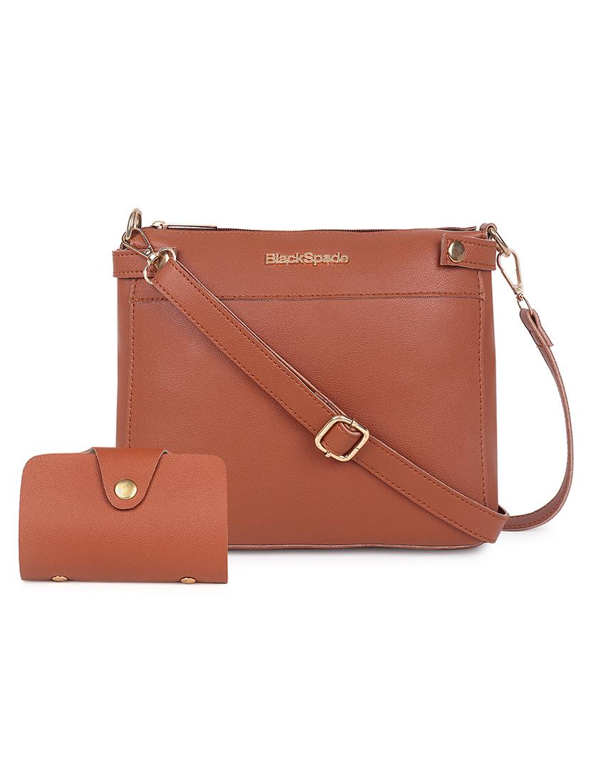tan solid regular sling bag with wallet - 18457210 - Zoom Image - 0