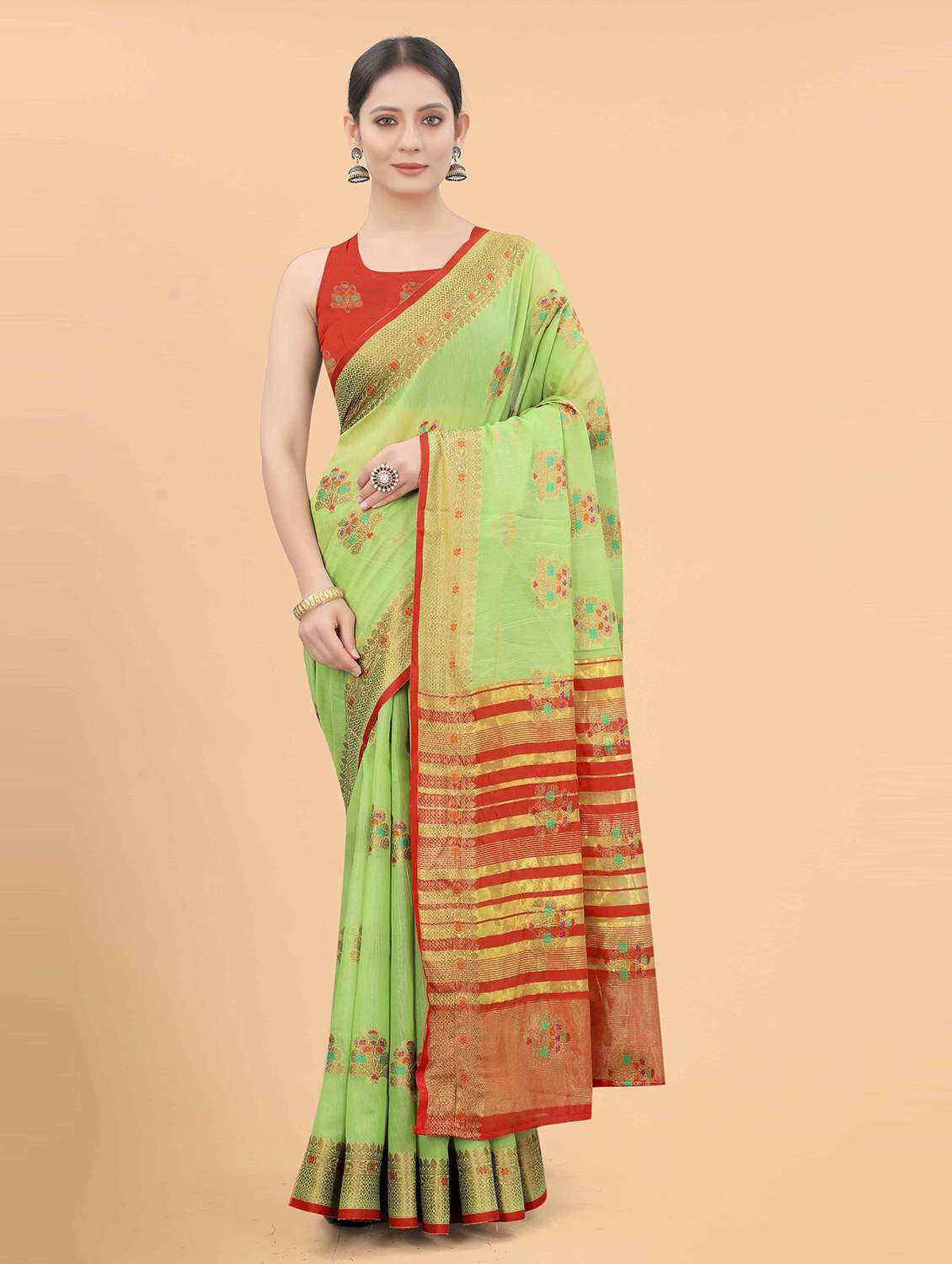 women's self design lime colored saree with blouse - 18457625 - Zoom Image - 0
