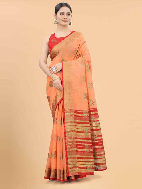 women's self design peach colored saree - 18457628 - Standard Image - 0