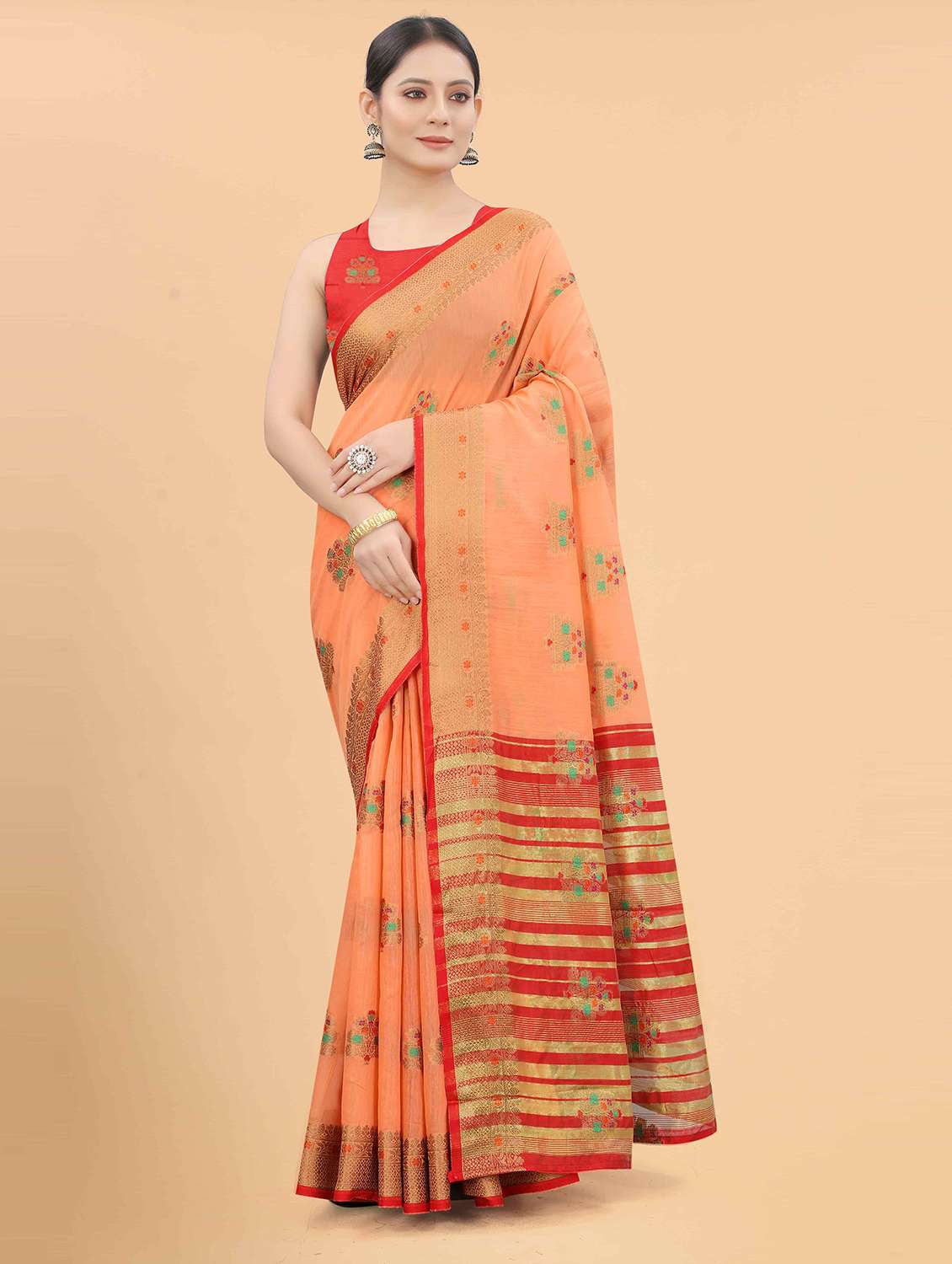women's self design peach colored saree - 18457628 - Zoom Image - 0