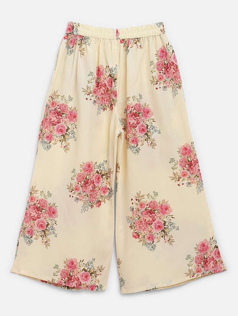 girls beige floral kurta pajama set  - 18457836 -  Standard Image - 3