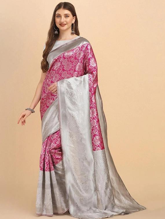 jacquard work woven saree with blouse - 18458130 - Zoom Image - 0