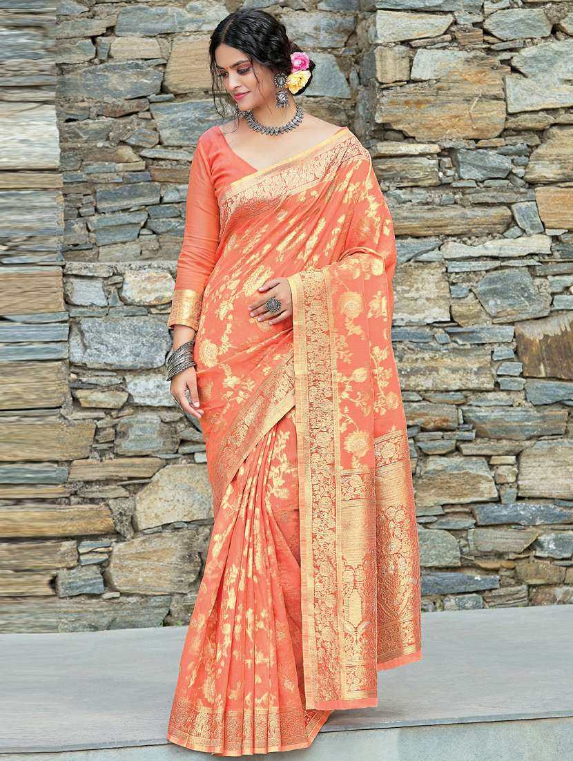 women's self design orange colored saree