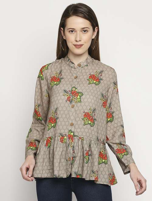 long sleeved floral peplum top  - 18458340 -  Standard Image - 0
