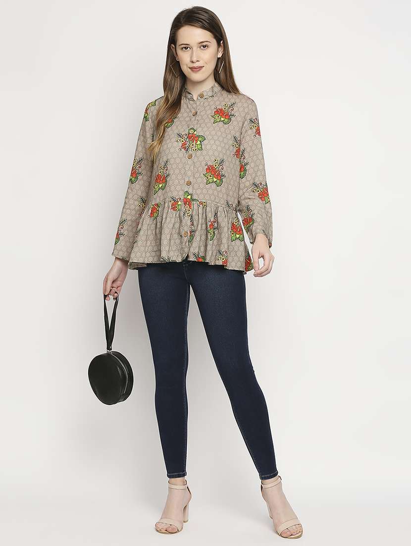 long sleeved floral peplum top - 18458340 - Standard Image - 3