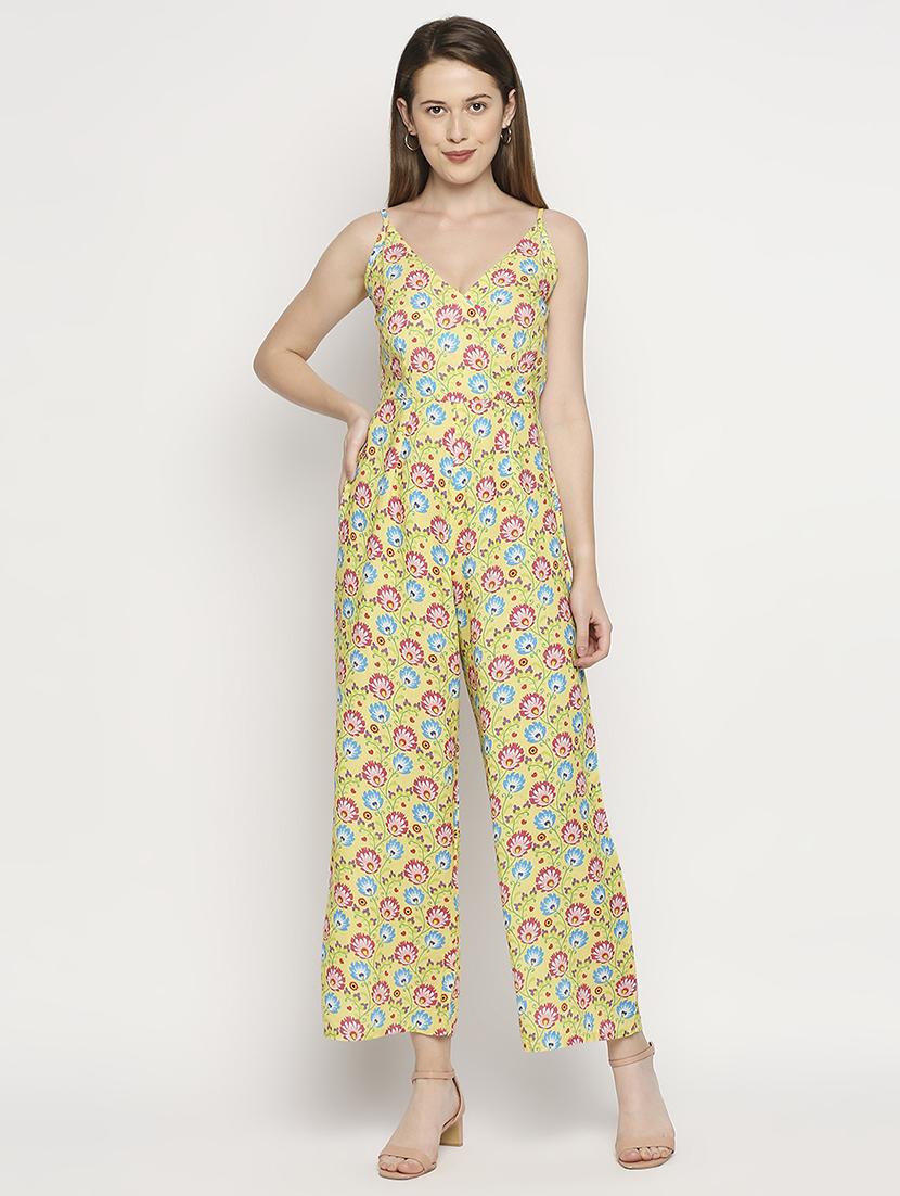overlap neck floral full leg jumpsuit - 18458341 - Zoom Image - 0