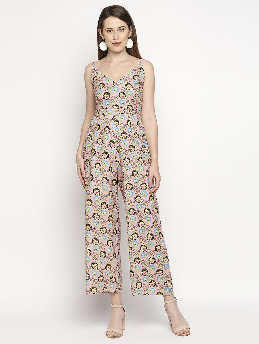 overlap neck floral full leg jumpsuit - 18458342 - Zoom Image - 0