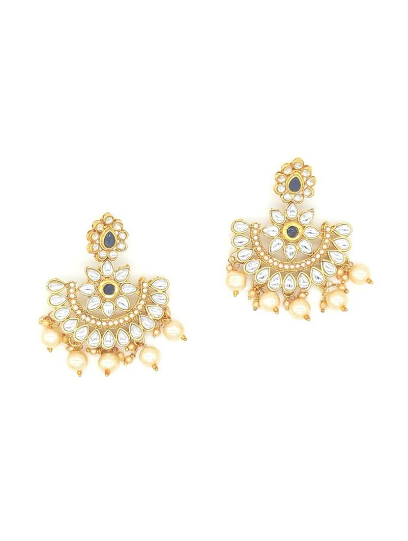 designer traditional blue long haram gold plated pearls necklace set for women - 18458365 - Standard Image - 3