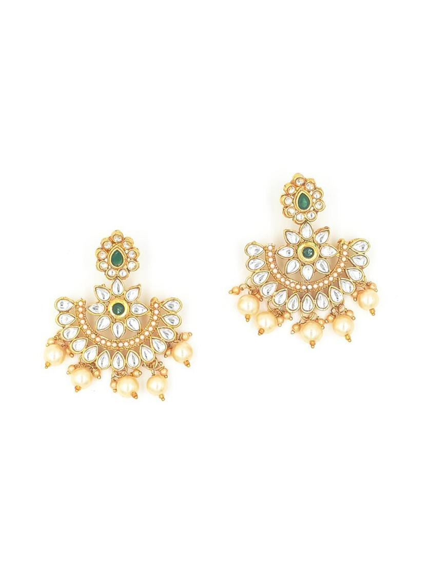 designer traditional green long haram gold plated pearls necklace set for women - 18458366 - Standard Image - 3