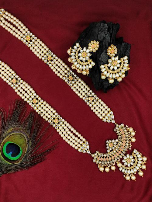  designer traditional ph long haram gold plated pearls necklace set for women - 18458369 -  Standard Image - 0