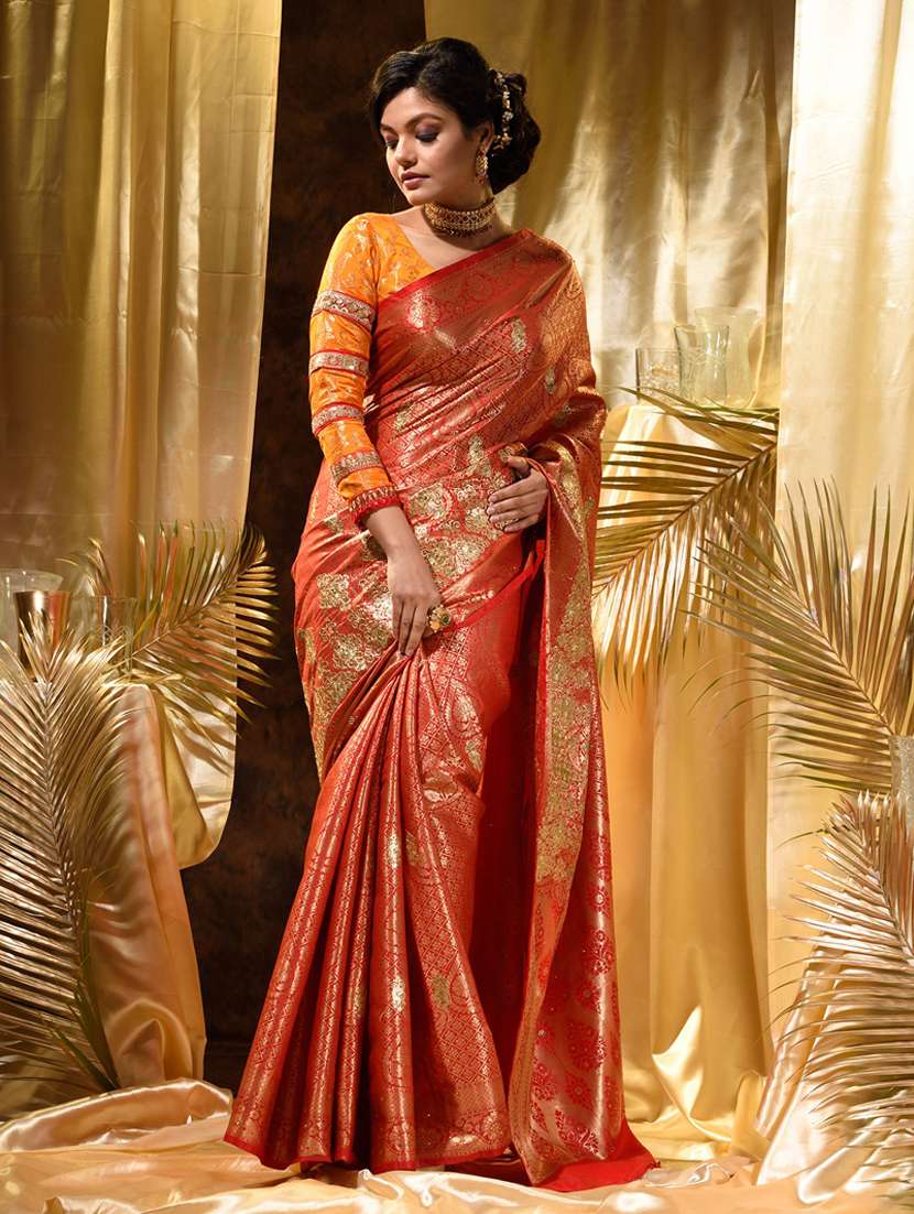 golden zari work woven saree with blouse - 18458433 - Zoom Image - 0