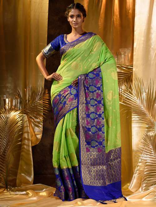 golden zari work woven saree with blouse - 18458445 -  Standard Image - 0