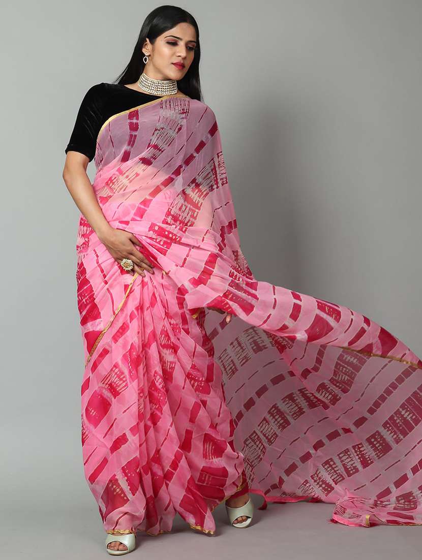 golden zari work leheriya saree with blouse