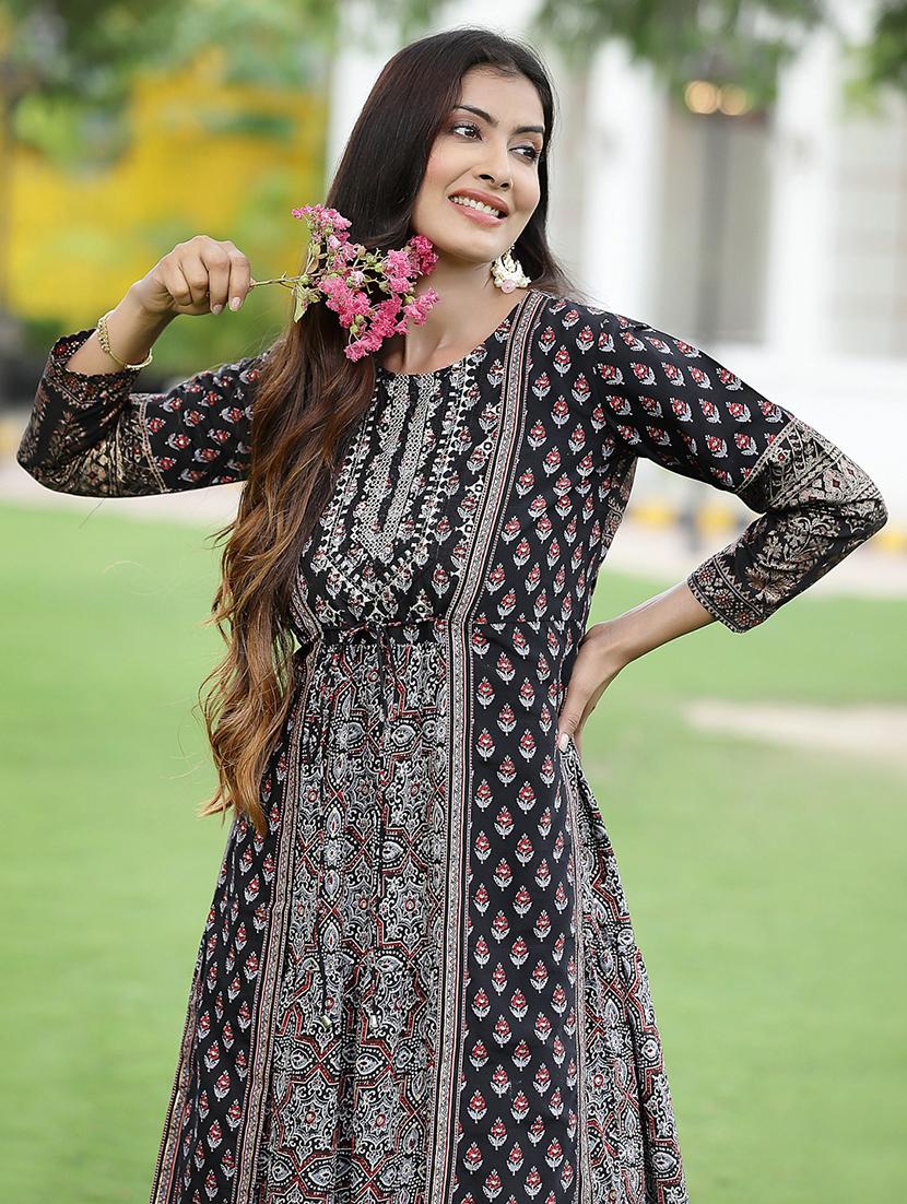 foil printed layered ethnic dress with jacket - 18458814 - Standard Image - 3