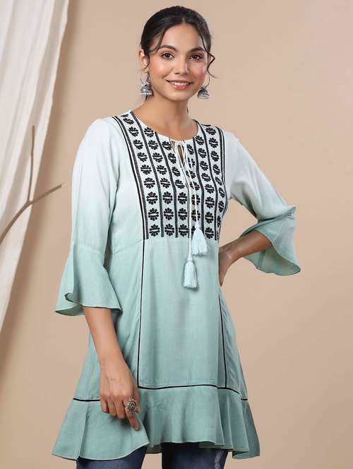 tie up neck embroidered detail tunic 