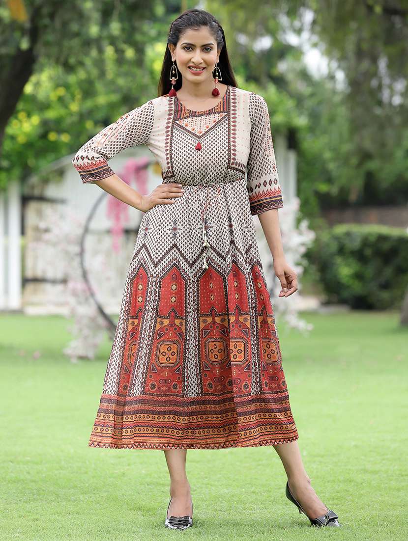 a line ethnic dress A-line Maxi Ethnic Dress With Jacket XL-42 main image 0
