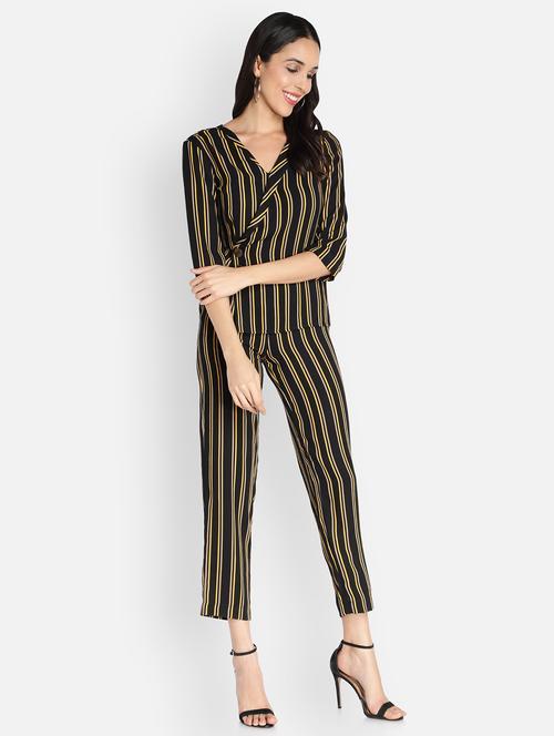 overlap neck striped full leg jumpsuit - 18458955 -  Standard Image - 0