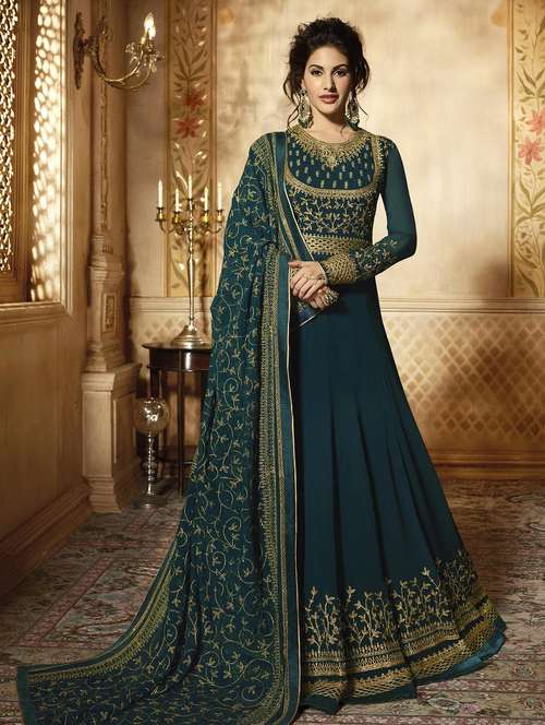embroidered semi-stitched flared suit set - 18459896 - Standard Image - 0